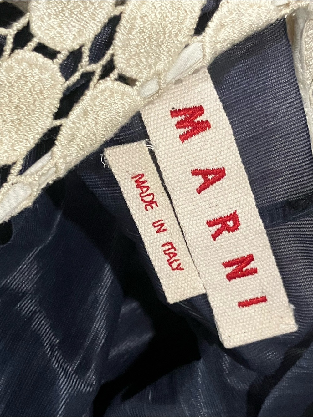 Marni Crème and Navy Geometric Shift Dress, size 38